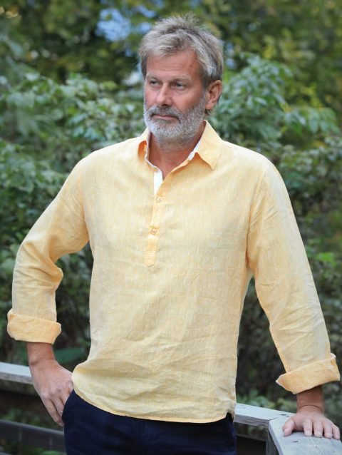 Anders Linen Yellow Half Button Shirt