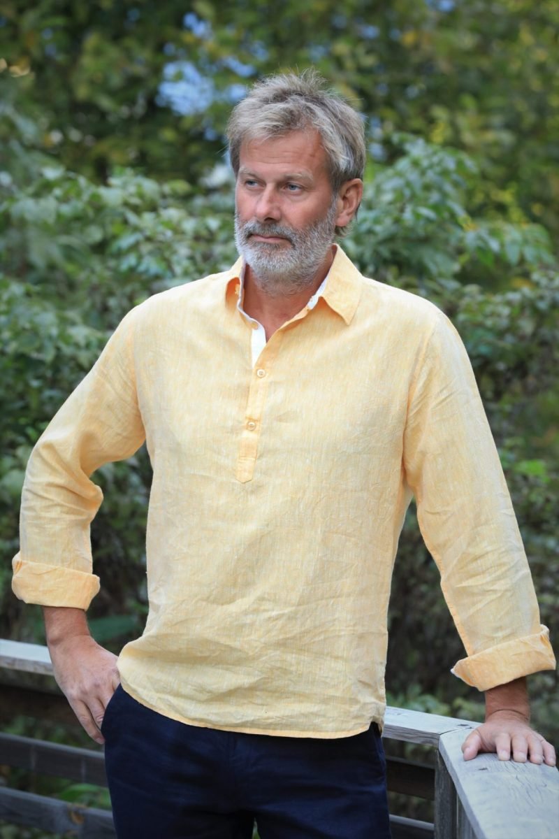 Anders Linen Yellow Half Button Shirt