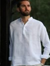 Casper Linen White Half Button Shirt
