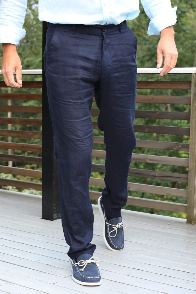 Ben Linen Blue Trouser - Image 2