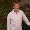 Anders Linen Beige Half Button Shirt