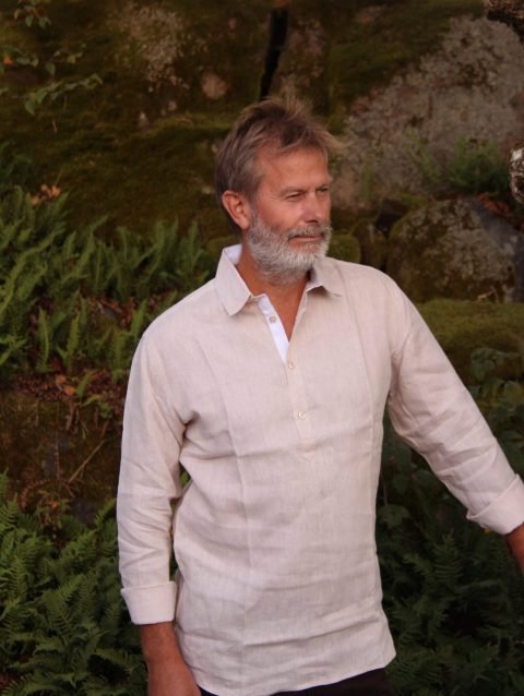 Anders Linen Beige Half Button Shirt