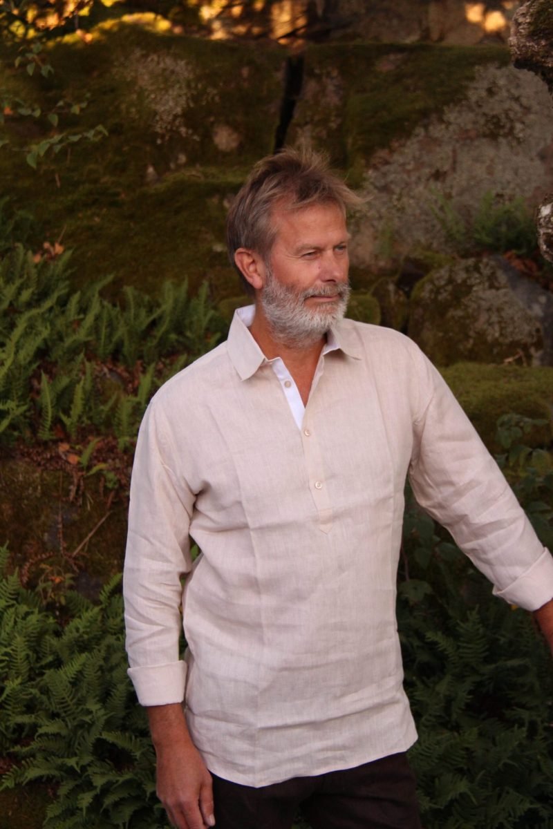 Anders Linen Beige Half Button Shirt