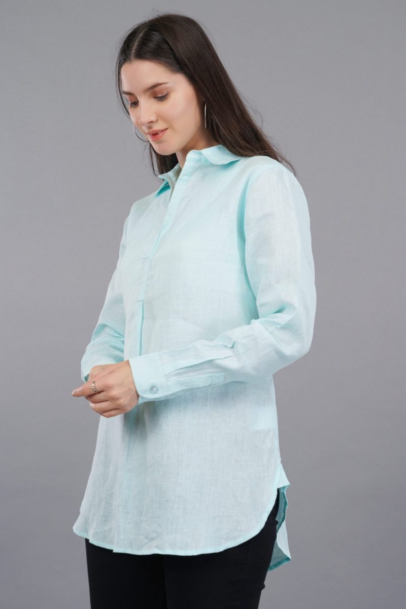 Anne Linen turquoise Top - Image 2