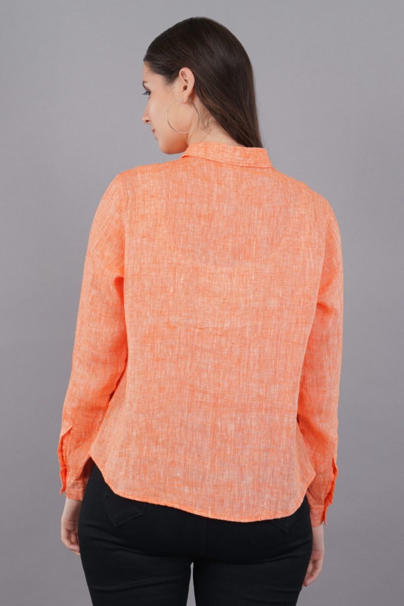 Berit Linen Orange Shirt - Image 3