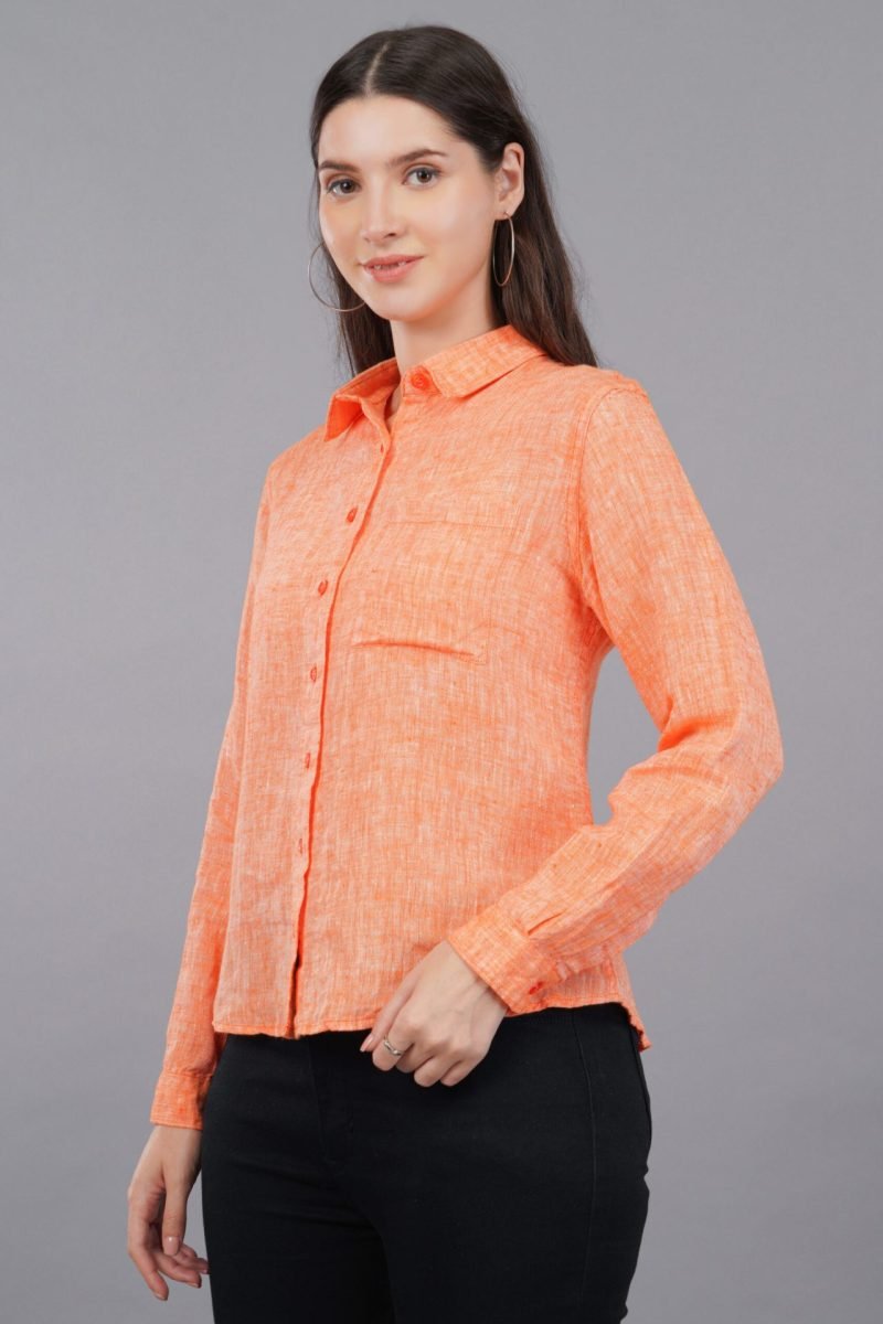 Berit Linen Orange Shirt - Image 2