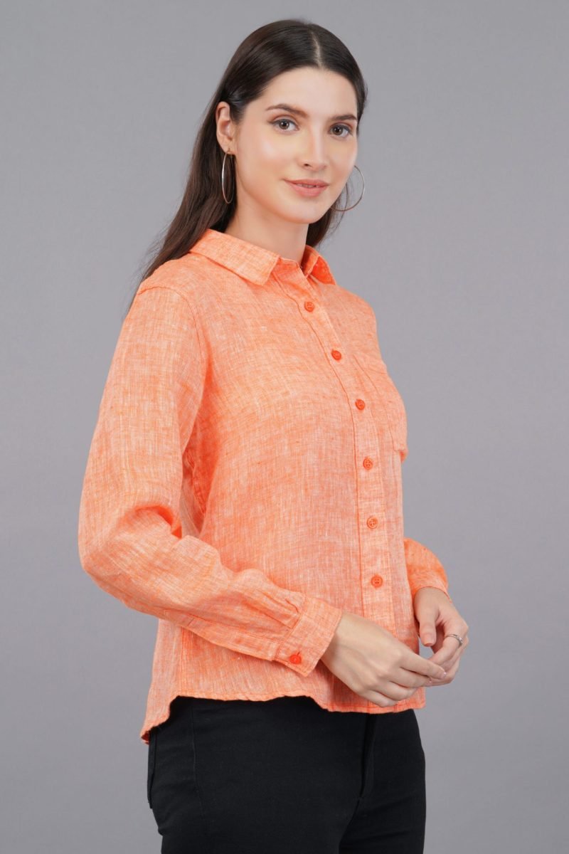 Berit Linen Orange Shirt - Image 5