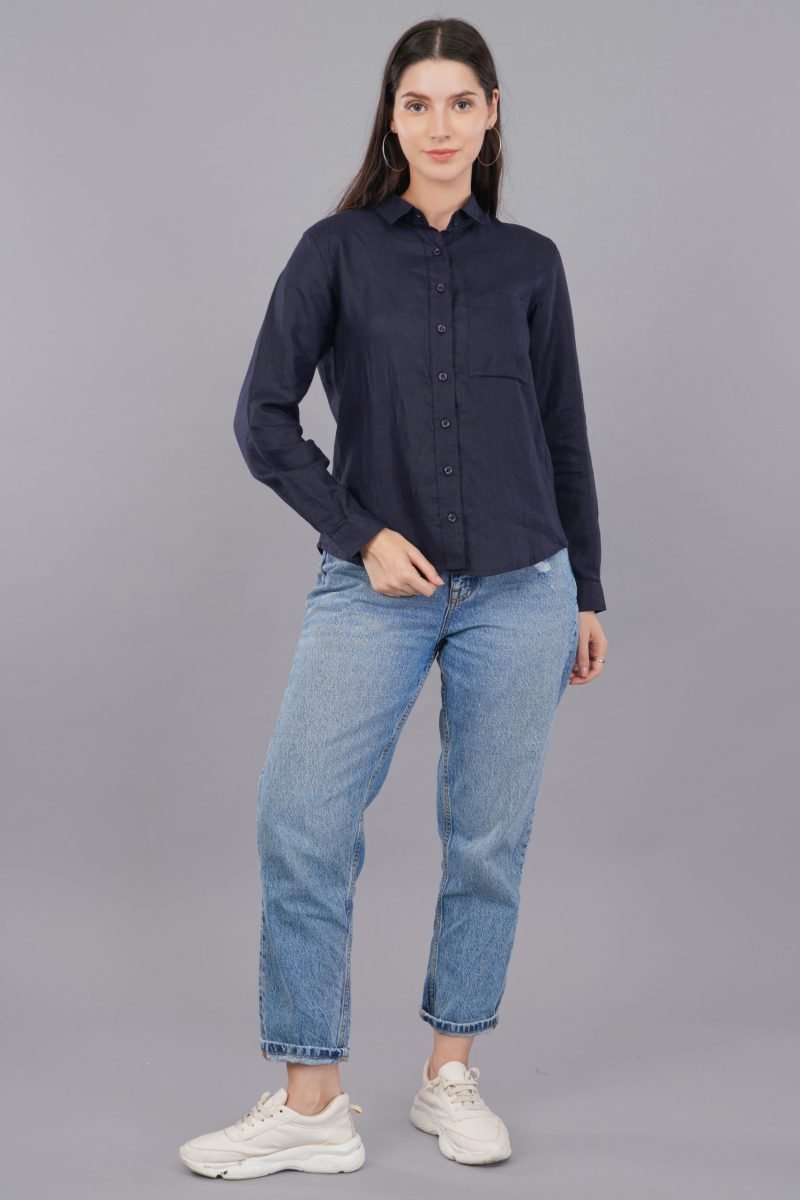 Berit Linen Navy Shirt - Image 4