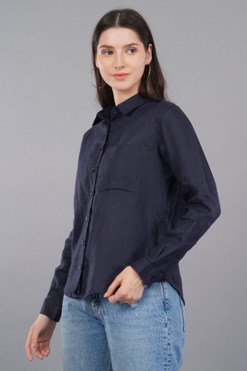 Berit Linen Navy Shirt - Image 5