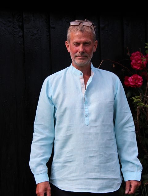 Audun Linen Skyblue half button shirt