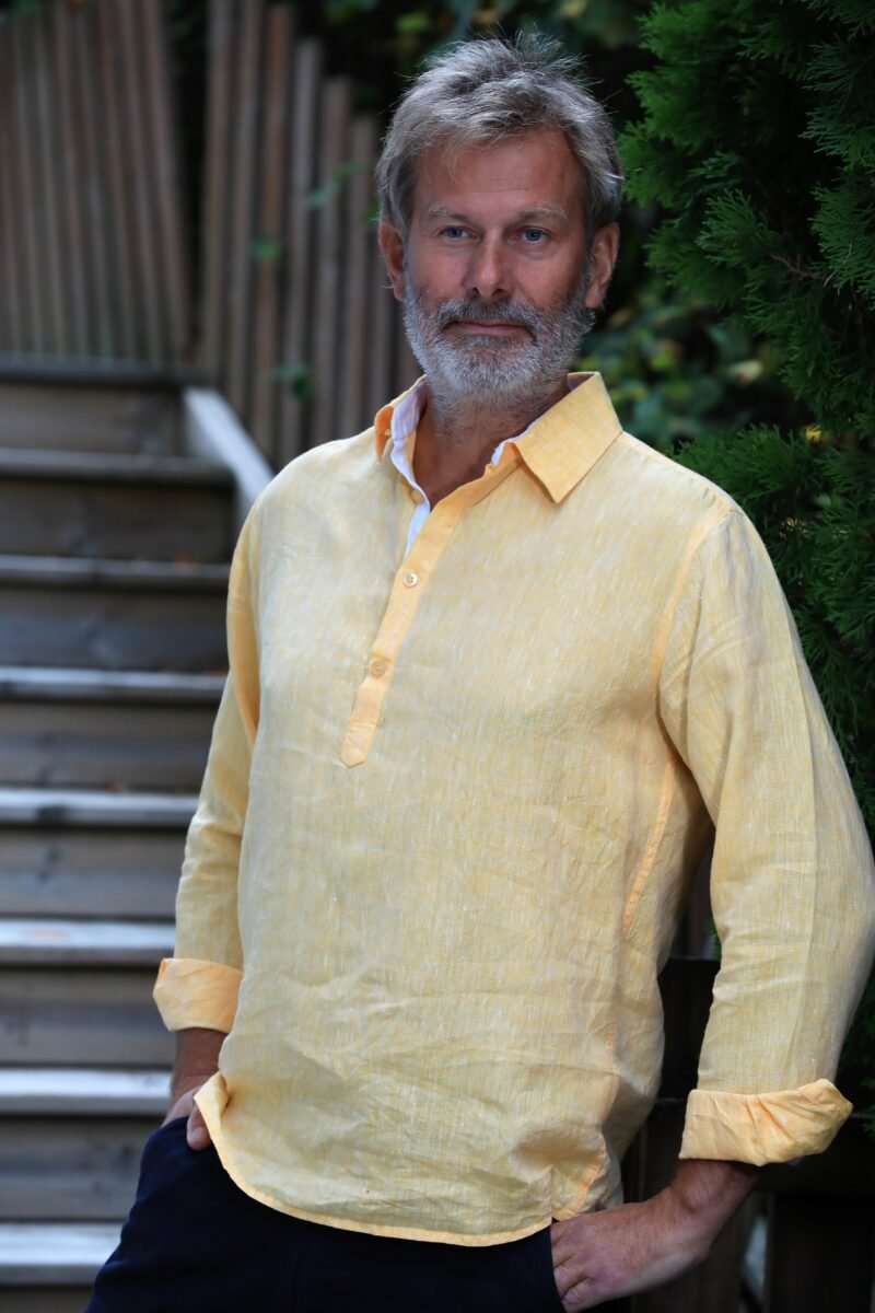 Anders Linen Yellow half button shirt - Image 2